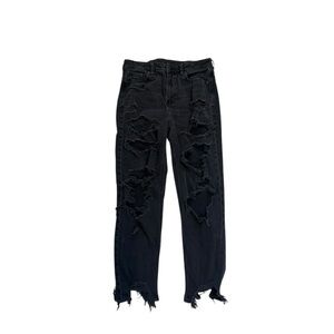 American Eagle Strigid Black Ripped Mom Jeans